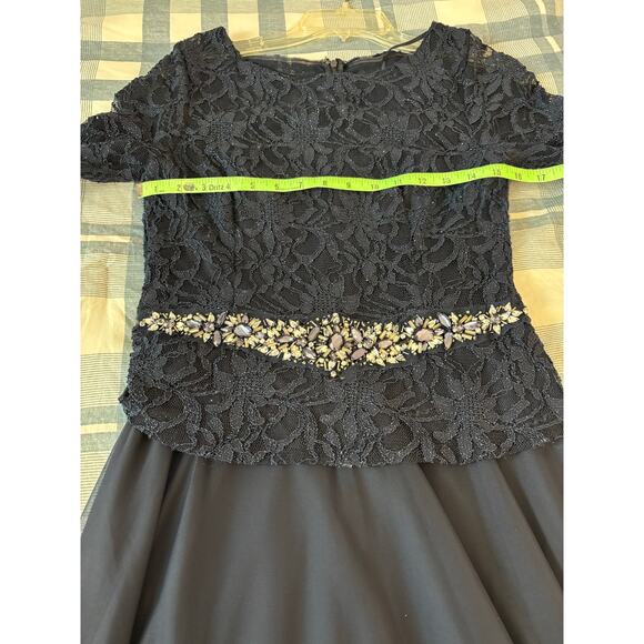 Jackie Jon New York 8 Navy Blue Lace Formal Dress Beaded Belt Wedding - Picture 8 of 14